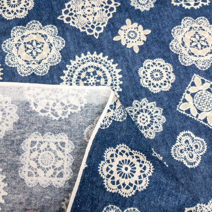 Japan | Denim Lace 復古牛仔色蕾絲圖案 | cotton printed oxford 純棉