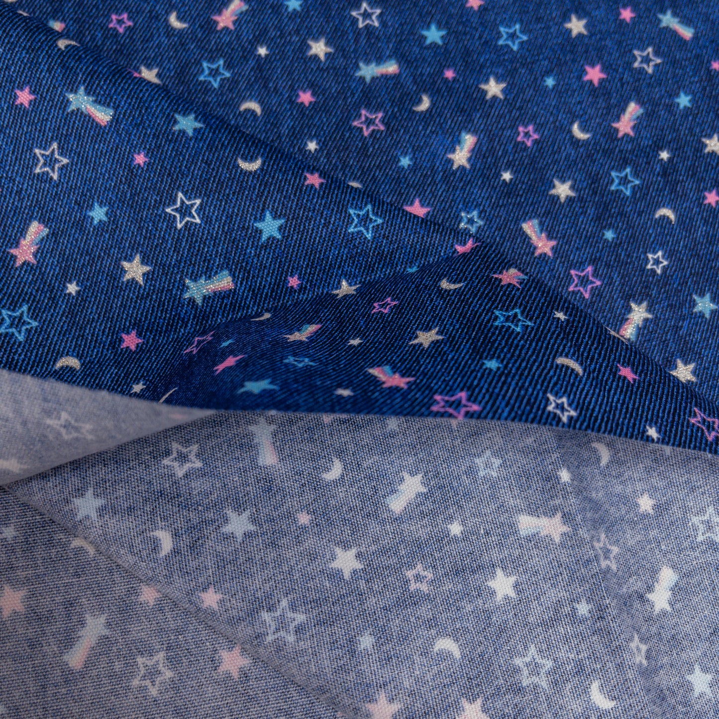 Japan | denim color shining stars 牛仔色閃粉星星 | cotton printed oxford 純棉