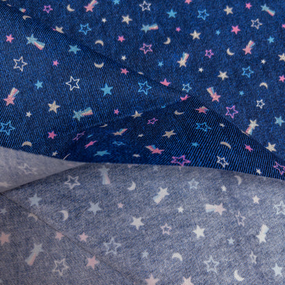 Japan | denim color shining stars 牛仔色閃粉星星 | cotton printed oxford 純棉