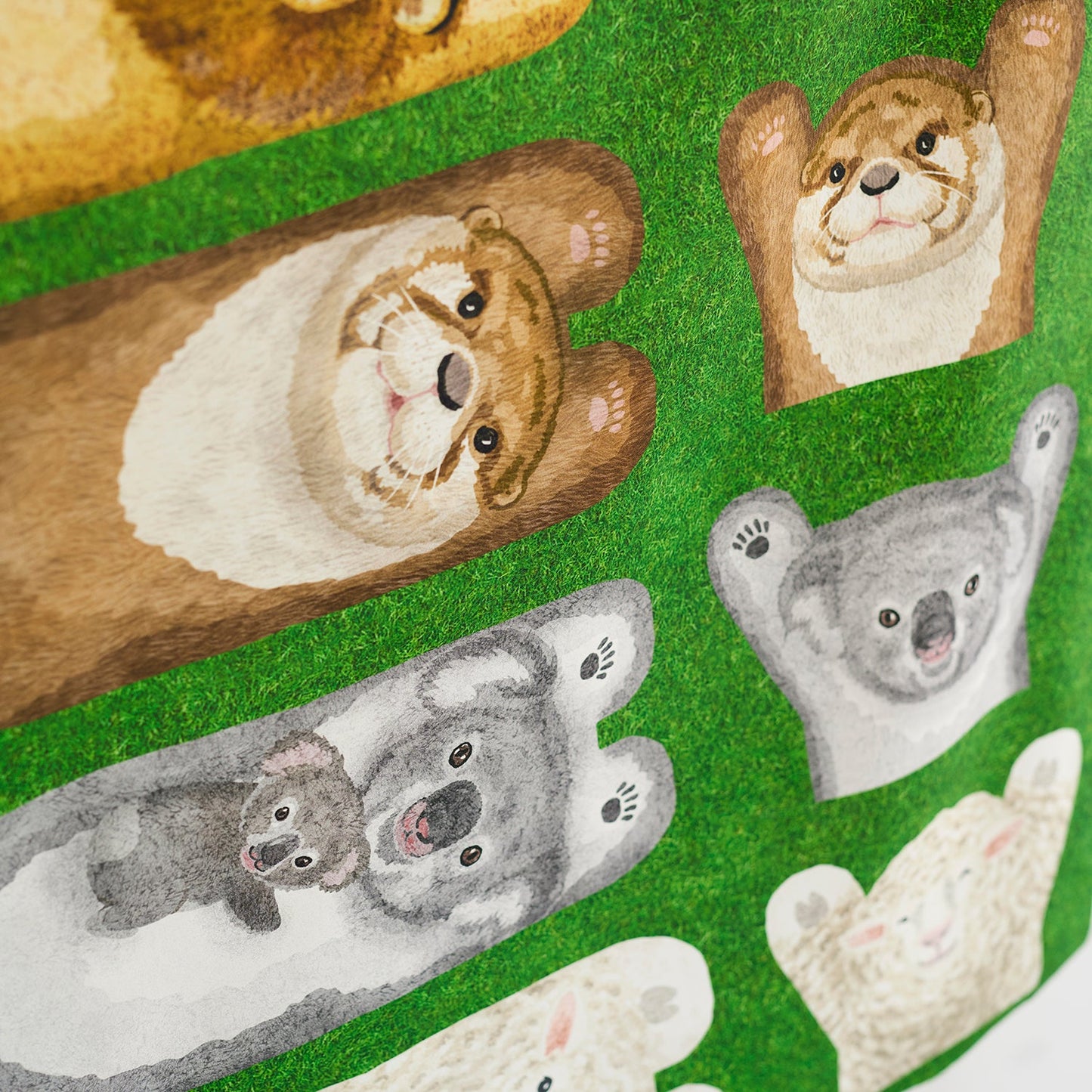 kokka home deco mini - 動物躺在草地上 | cotton printed sheeting 純棉