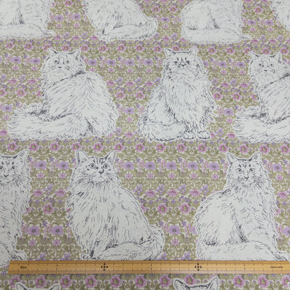 Japan | flowers with cats 歐洲風格紫花貓 | cotton printed shirting 純棉