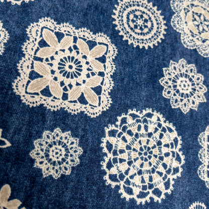 Japan | Denim Lace 復古牛仔色蕾絲圖案 | cotton printed oxford 純棉