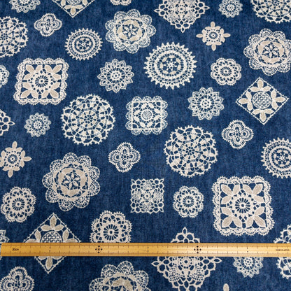Japan | Denim Lace 復古牛仔色蕾絲圖案 | cotton printed oxford 純棉