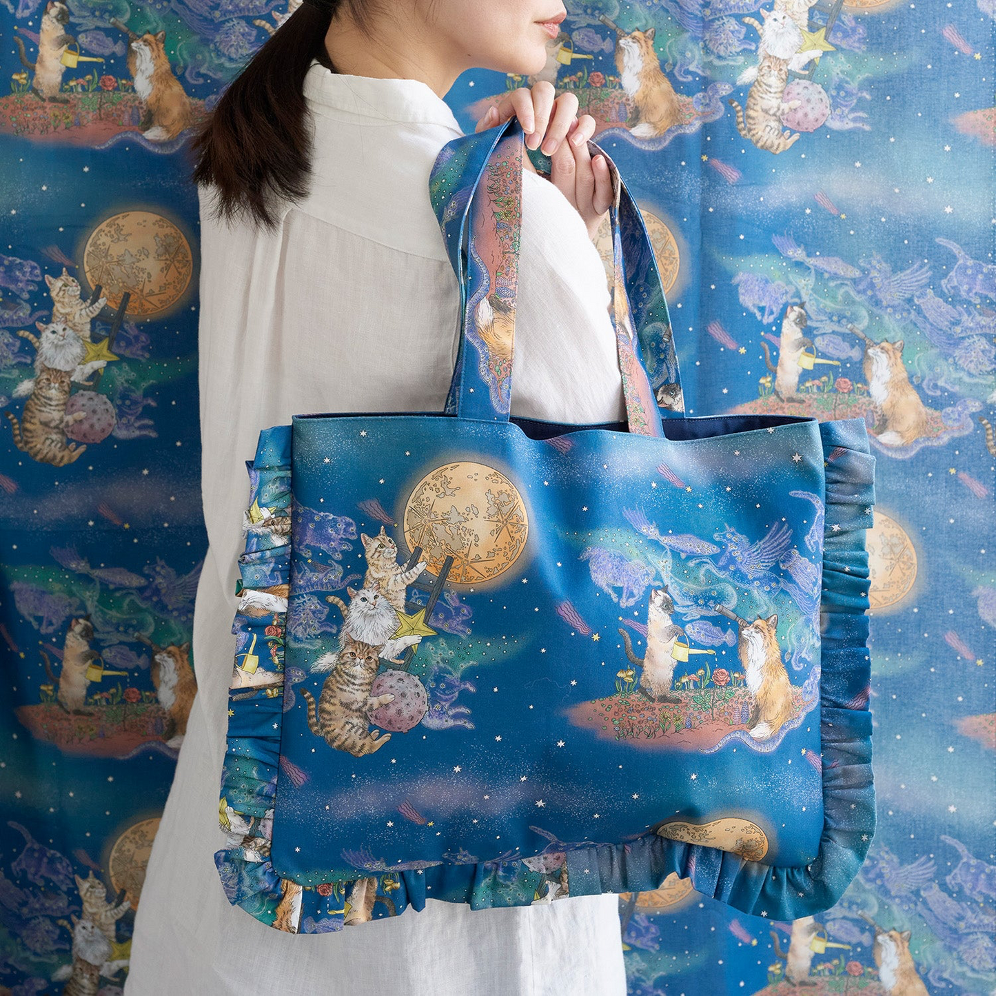 Japan | 365 cat. art Cats in the Moonlight 月光下的童話世界貓貓 | cotton printed sheeting 純棉
