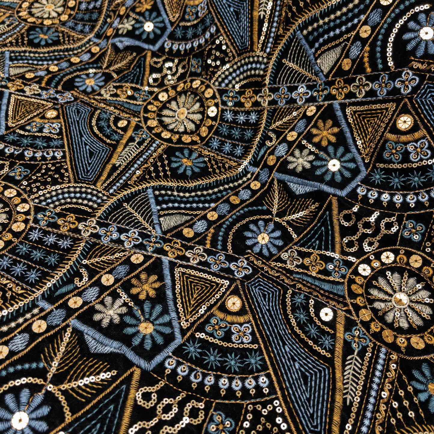 India | celestial sequin embroidered fabric 星象珠片短毛絨刺繡布