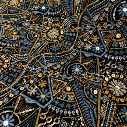India | celestial sequin embroidered fabric 星象珠片短毛絨刺繡布