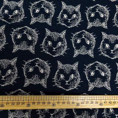 maffon | chaton cat navy beige 水鑽貓貓 深藍+米色 | cotton jacquard knit 雙面純棉提花針織 - 160cm