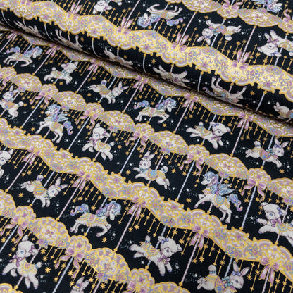 Japan | Foil-stamped merry-go-round 燙金旋轉木馬 | cotton printed sheeting 純棉
