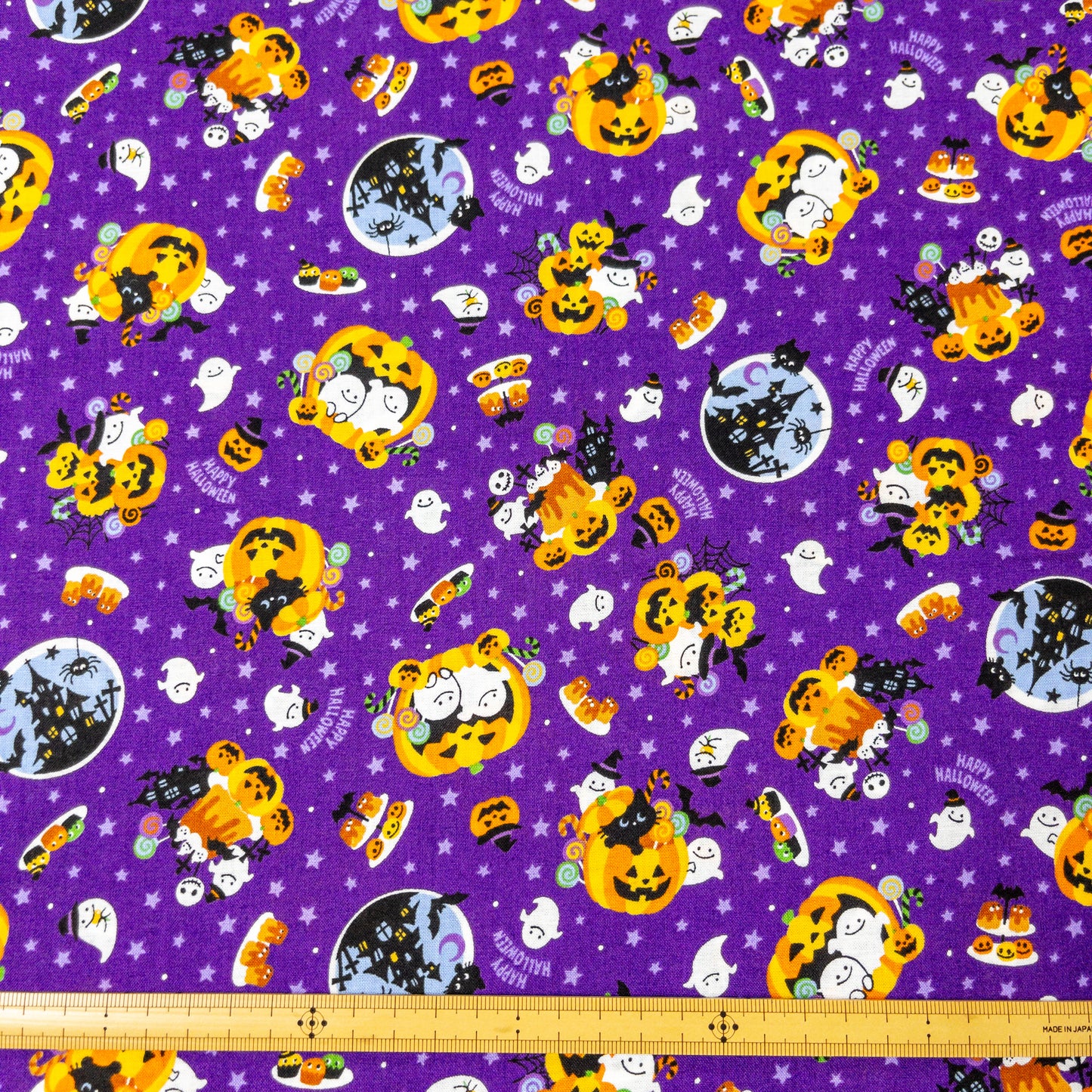 Japan | halloween pattern and cats 萬聖節水晶球南瓜車 | cotton printed shirting 純棉