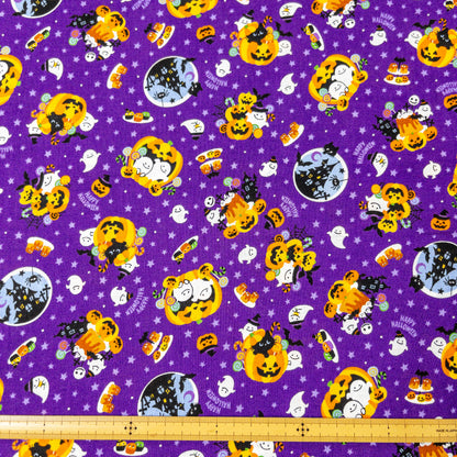 Japan | halloween pattern and cats 萬聖節水晶球南瓜車 | cotton printed shirting 純棉