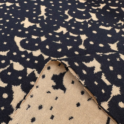 maffon | cat face black khahi 貓貓頭 黑+卡其色 | cotton jacquard knit 雙面純棉提花針織 - 160cm