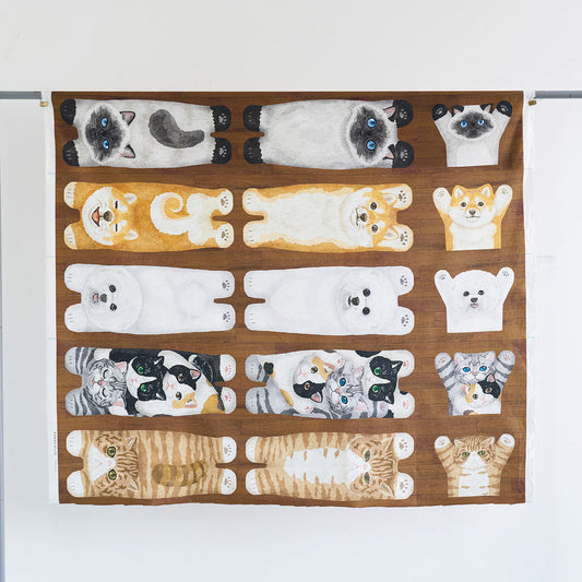 kokka home deco mini - 貓狗躺在地板上 | cotton printed sheeting 純棉