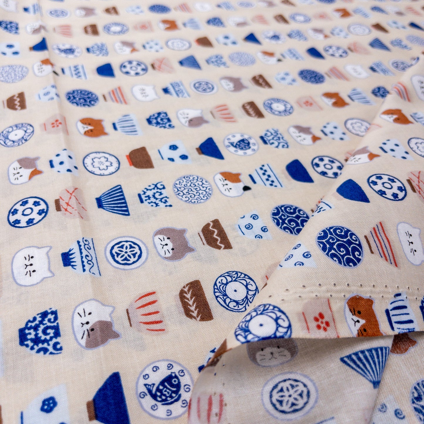 Japan | cat&cup 貓貓茶碗 | cotton printed sheeting 純棉