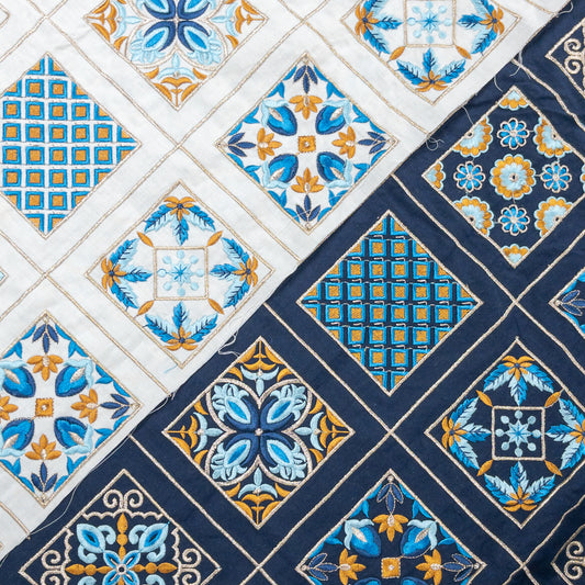 India | plaid embroidered fabric 方格紋刺繡布 | cotton 純棉