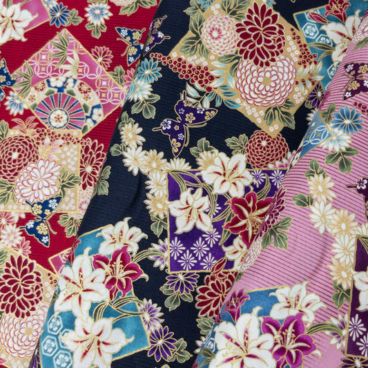 Quilt Gate | Japanese flowers butterfly 和風花球蝴蝶 | cotton printed sheeting 純棉