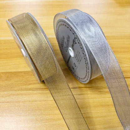 ribbon 絲帶 | gold silver wired mesh ribbon 金銀色網絲帶 25mm (可固定形狀)