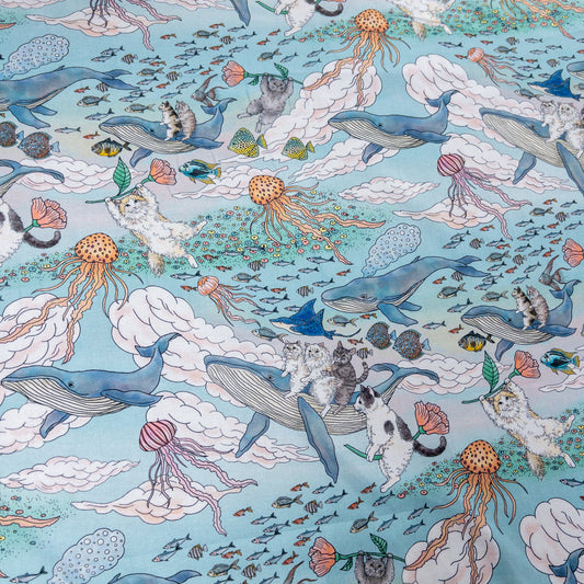 再補貨!只有1卷! Japan | 365 cat. art cats and friends in wonderland 仙境裡的貓貓和朋友 | cotton printed sheeting 純棉