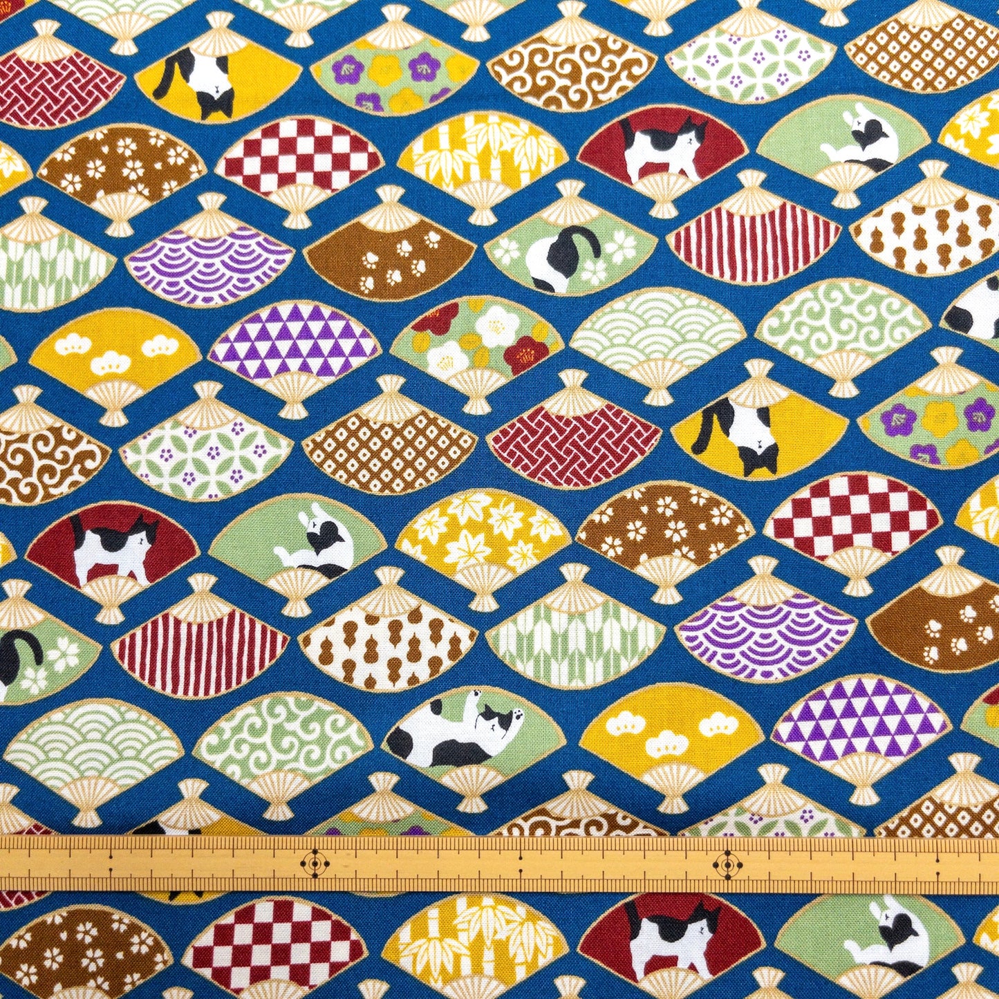 Japan | japanese folding fan & cats 和風和扇貓貓 | cotton printed sheeting 純棉