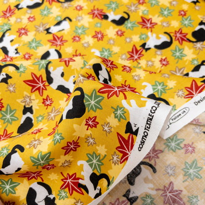 Japan | japanese maple leaf & cats 和風楓葉貓貓 | cotton printed sheeting 純棉