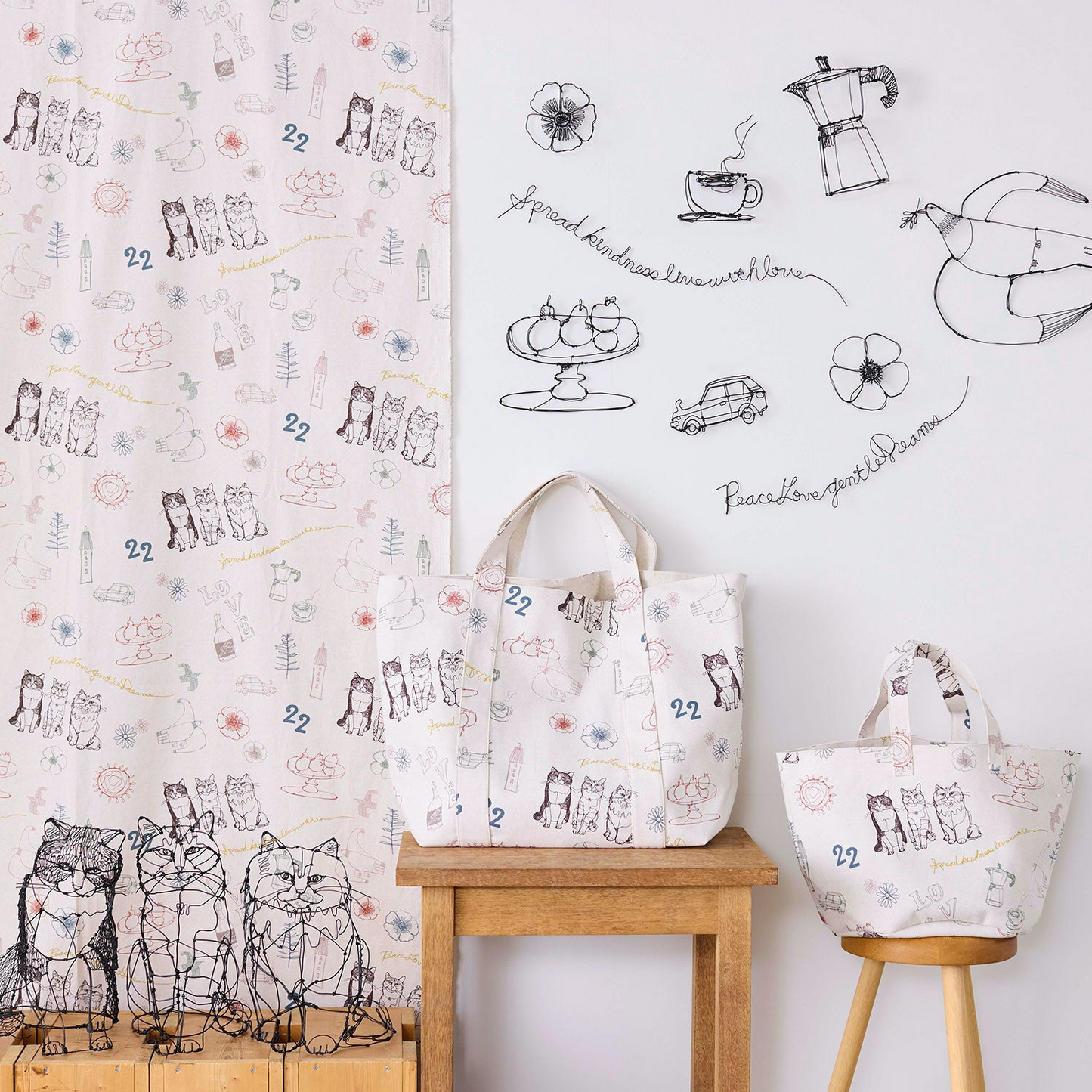 ＋HAyU fabric | cat trio 貓貓三重奏 | cotton linen printed canvas 棉麻