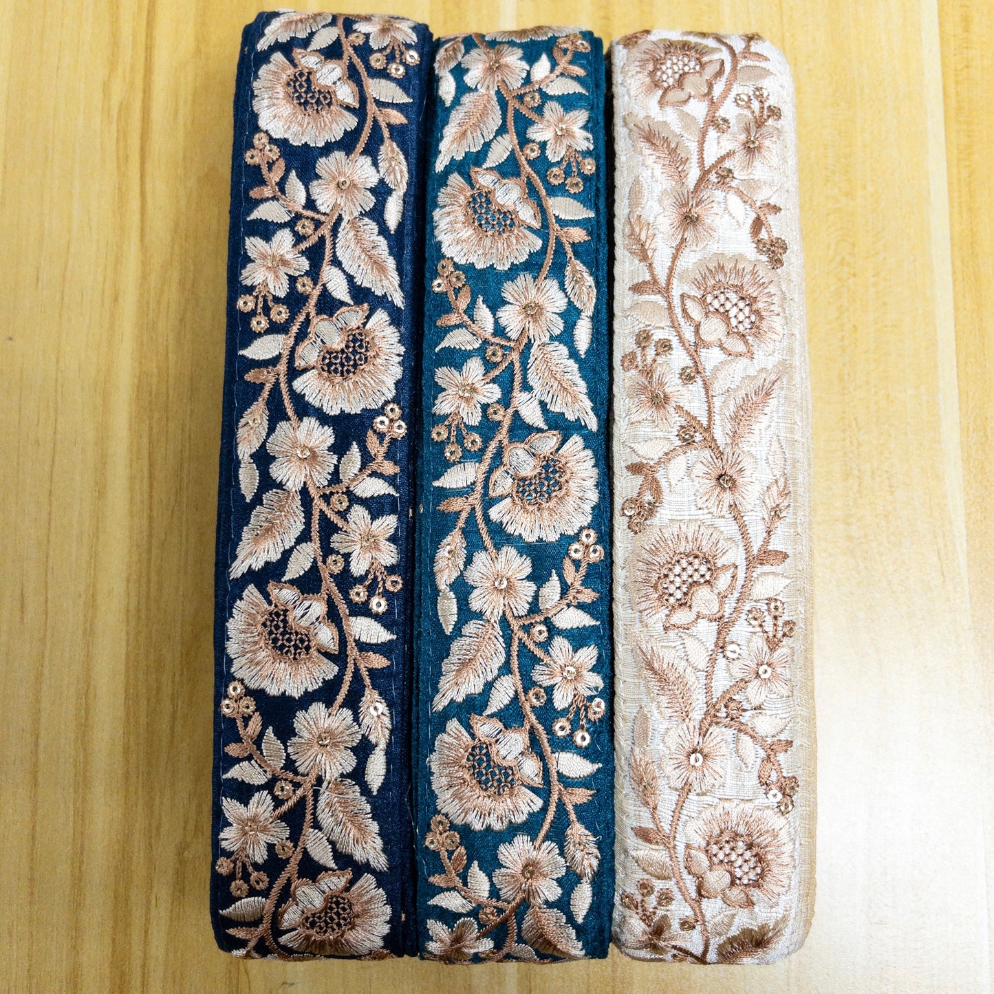 embroidery webbing 刺繡帶 | gold brown flower 金啡花葉 5cm