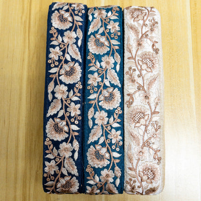 embroidery webbing 刺繡帶 | gold brown flower 金啡花葉 5cm