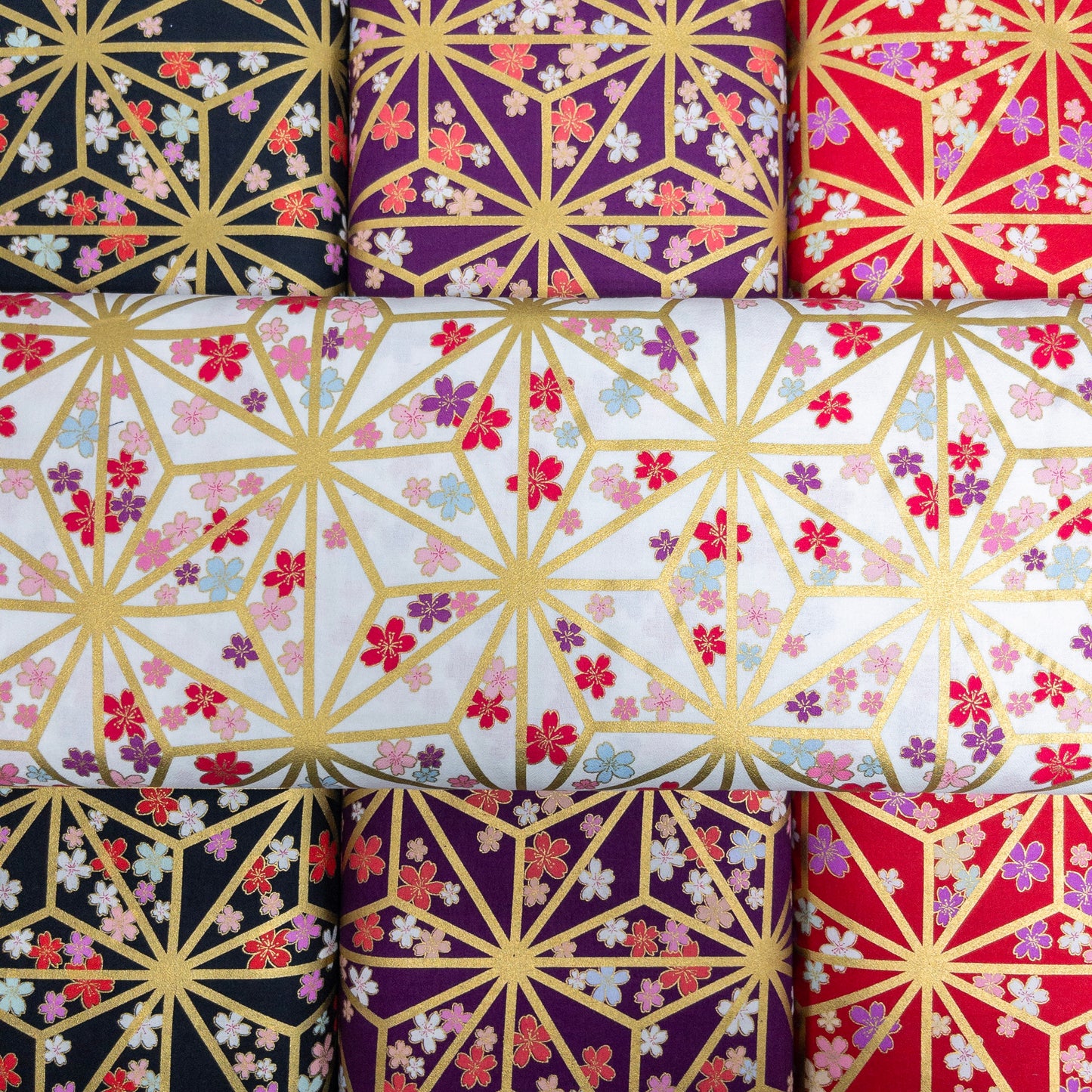 Japan | japanese hot stamping flower pattern 燙金粗線麻之葉櫻花 | cotton printed poplin 竹節純棉