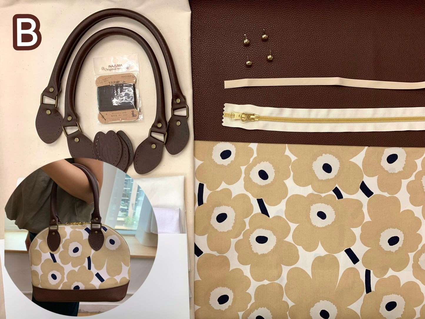 K·T SEWING｜限時推出！「半圓拉鍊袋」材料包 *送實體紙樣及影片教學 （7月20日截單）Half Moon Zipper Bag sewing kit (include paper pattern & tutorial videos)
