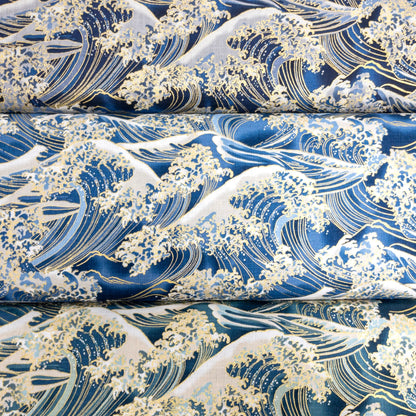 Japan | gilded the great wave off kanagawa 燙金神奈川沖浪裏 | cotton shantung 竹節棉