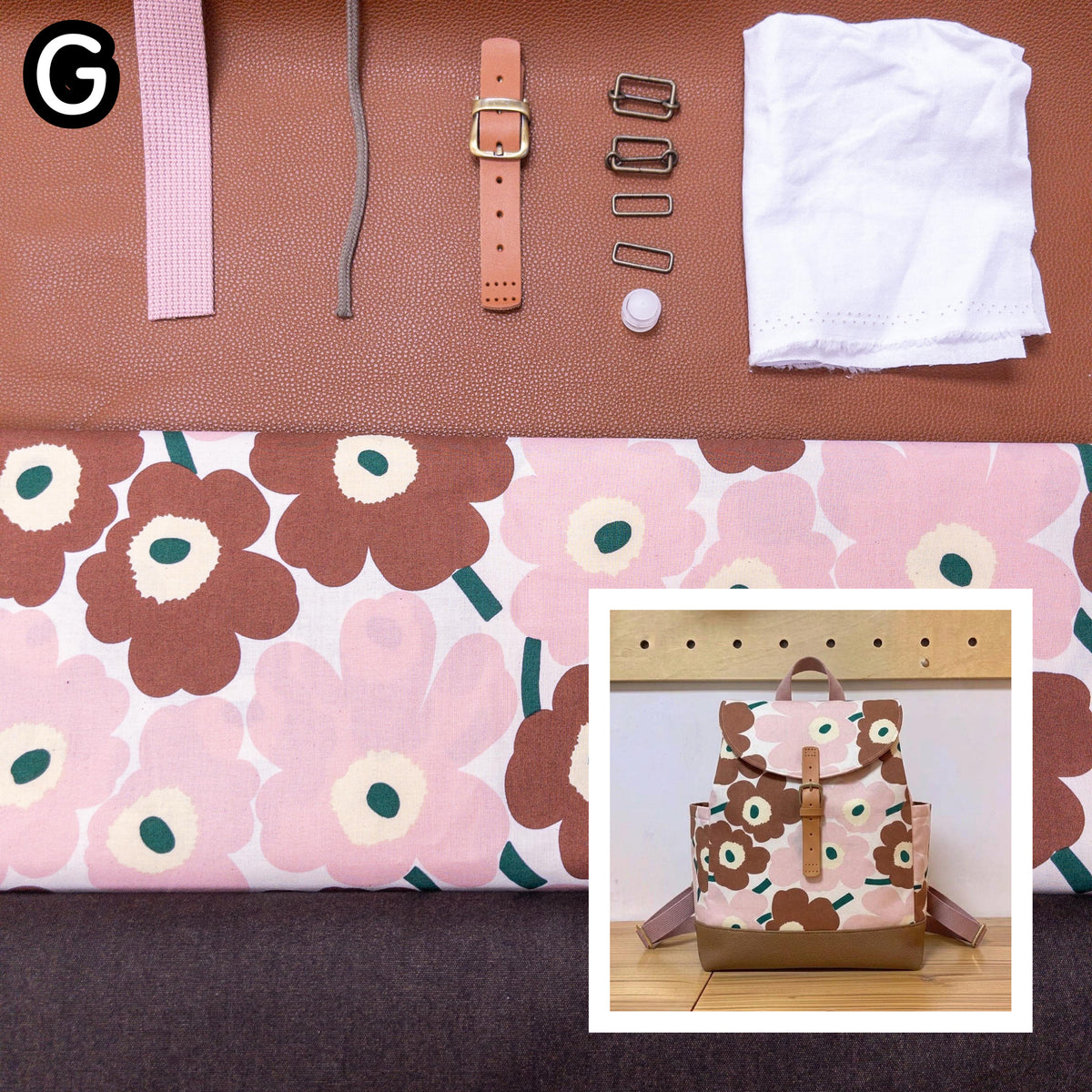 K·T SEWING｜限時推出！「束繩側袋有蓋背包」材料包 *送實體紙樣及影片教學 （10月4日截單）Drawstring Backpack with Pocket sewing kit (include paper pattern & tutorial videos)