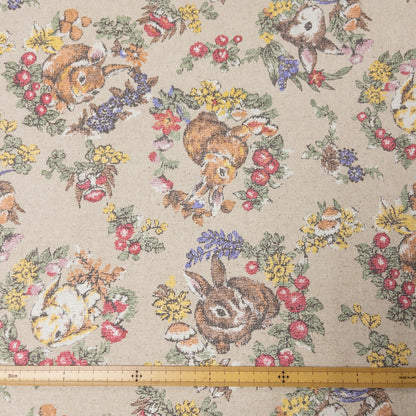 Japan | bunny will flowers 兔子花環 | cotton linen printedcanvas 棉麻