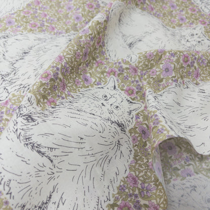 Japan | flowers with cats 歐洲風格紫花貓 | cotton printed shirting 純棉