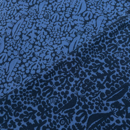 maffon | abstract pattern navy dull blue 抽象圖案 深藍 | cotton jacquard knit 雙面純棉提花針織 - 160cm