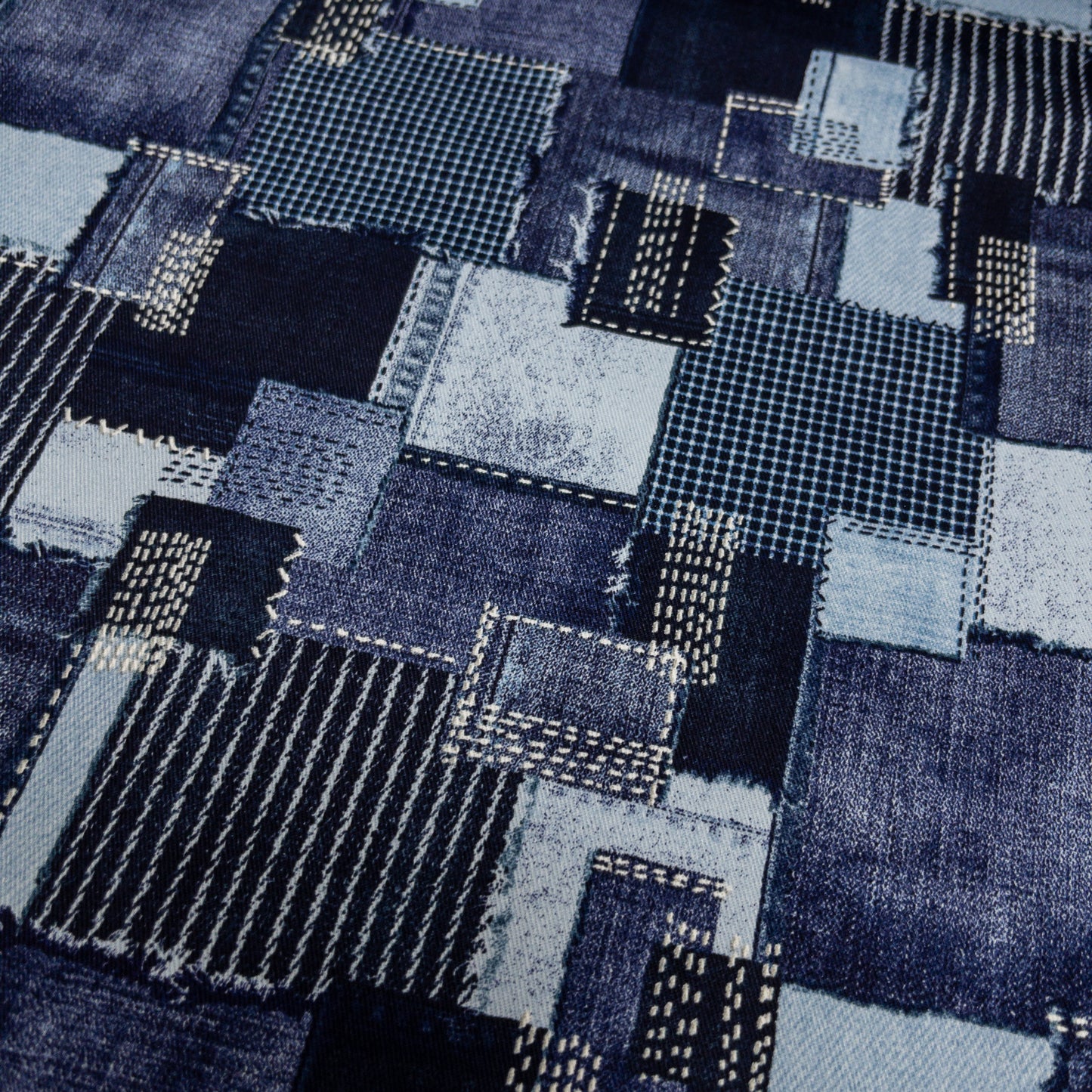 Japan | denim sashiko look 牛仔刺子繡拼布格風格 | cotton printed twill 純棉