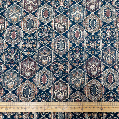 India | Peacock blue ethnic embroidery fabric 孔雀藍民族風絨毛面刺繡布