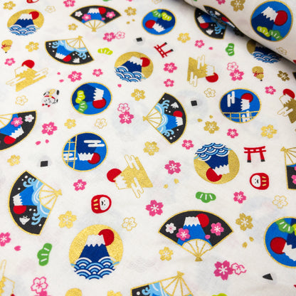 Japan | gold pattern fuji  金扇圖案富士山 | cotton printed sheeting