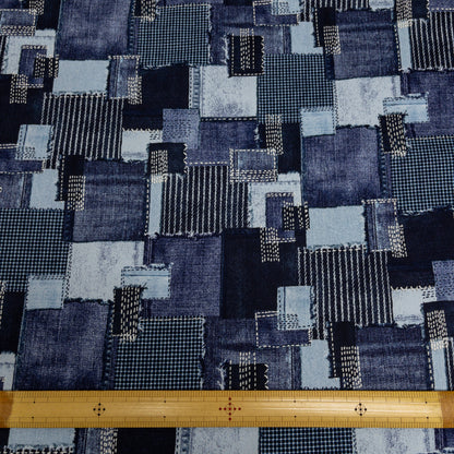 Japan | denim sashiko look 牛仔刺子繡拼布格風格 | cotton printed twill 純棉
