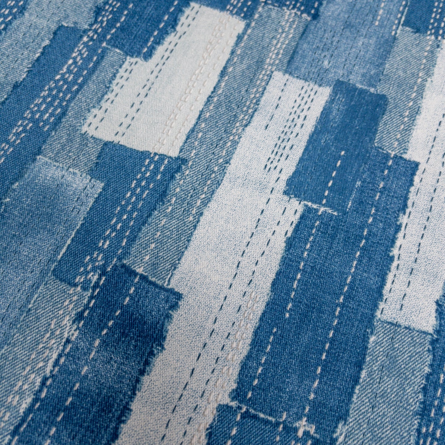 Japan | denim sashiko look 牛仔刺子繡拼布條風格 | cotton printed twill 純棉