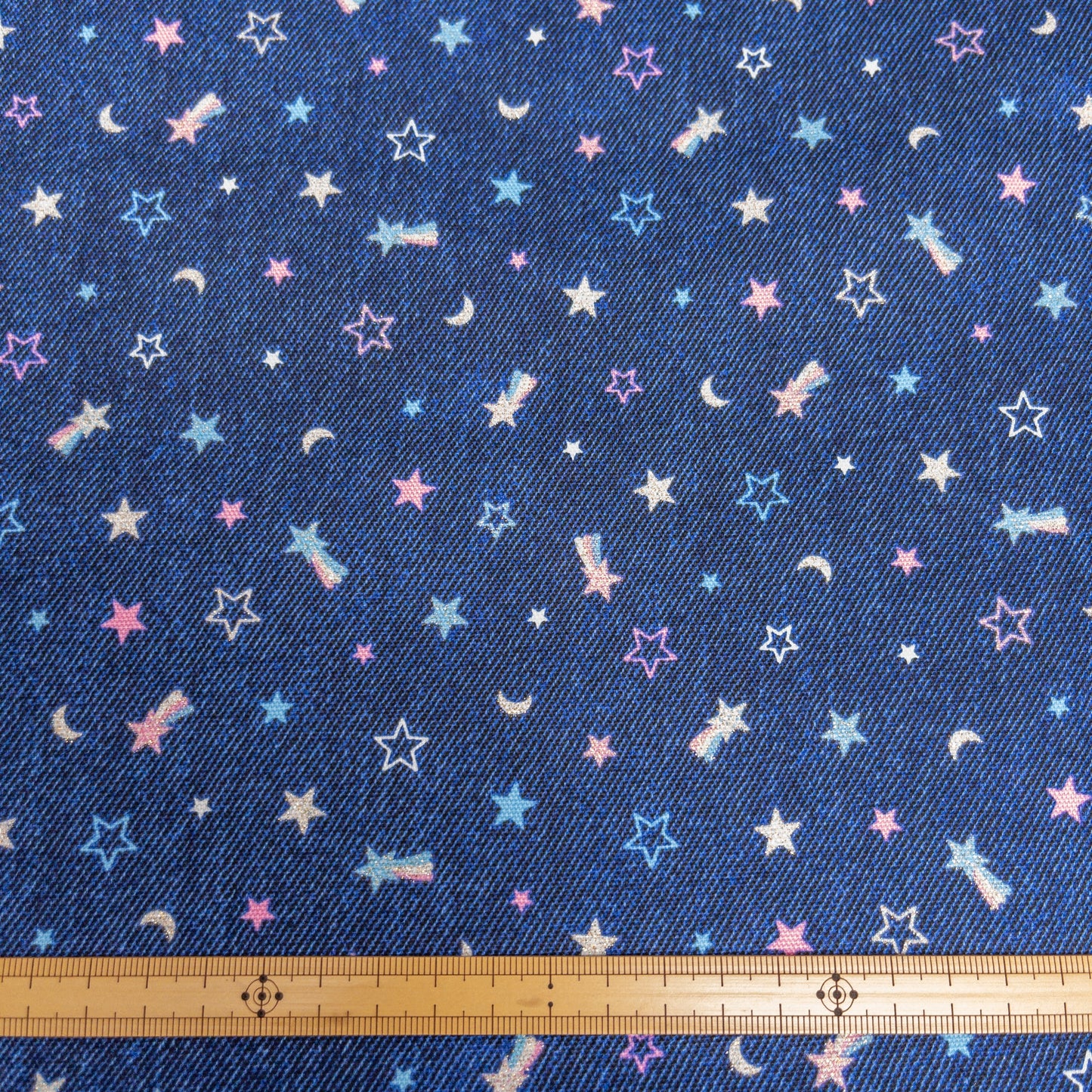 Japan | denim color shining stars 牛仔色閃粉星星 | cotton printed oxford 純棉