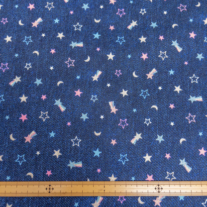 Japan | denim color shining stars 牛仔色閃粉星星 | cotton printed oxford 純棉
