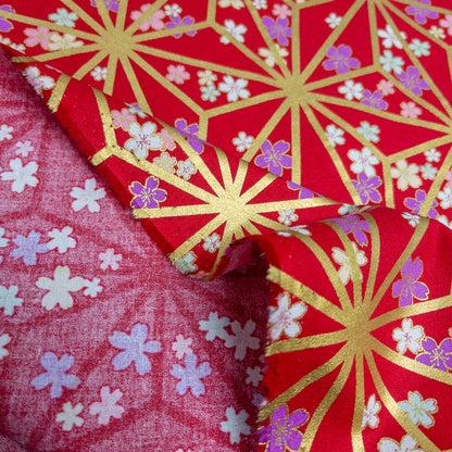 Japan | japanese hot stamping flower pattern 燙金粗線麻之葉櫻花 | cotton printed poplin 竹節純棉