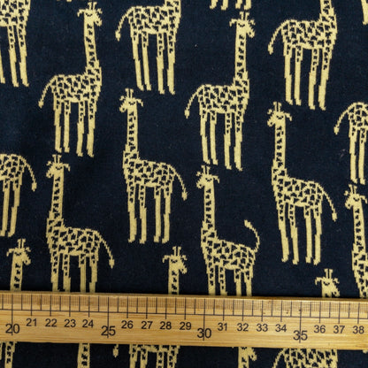 maffon | giraffe navy yellow 長頸鹿 深藍+黃色 | cotton jacquard knit 雙面純棉提花針織 - 160cm