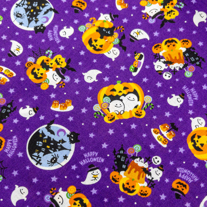 Japan | halloween pattern and cats 萬聖節水晶球南瓜車 | cotton printed shirting 純棉