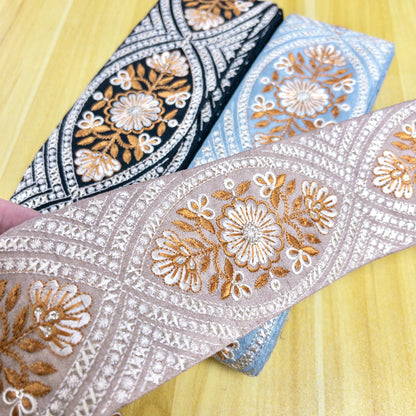 embroidery webbing 刺繡帶 | curved line flower 彎線花騰 7cm