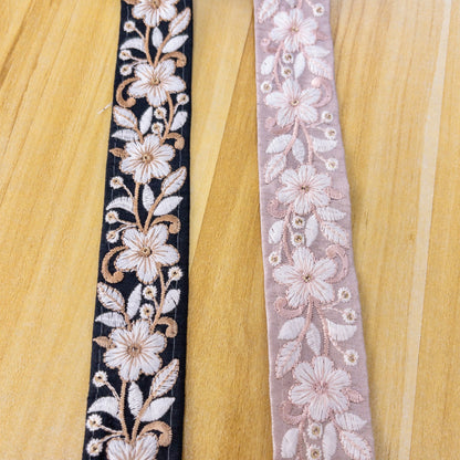 embroidery webbing 刺繡帶 | gold white floral 金白花朵 3.5cm