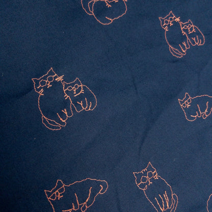 Japan | embroidery glasses cat 眼鏡貓貓刺繡 | cotton printed broadcloth 純棉