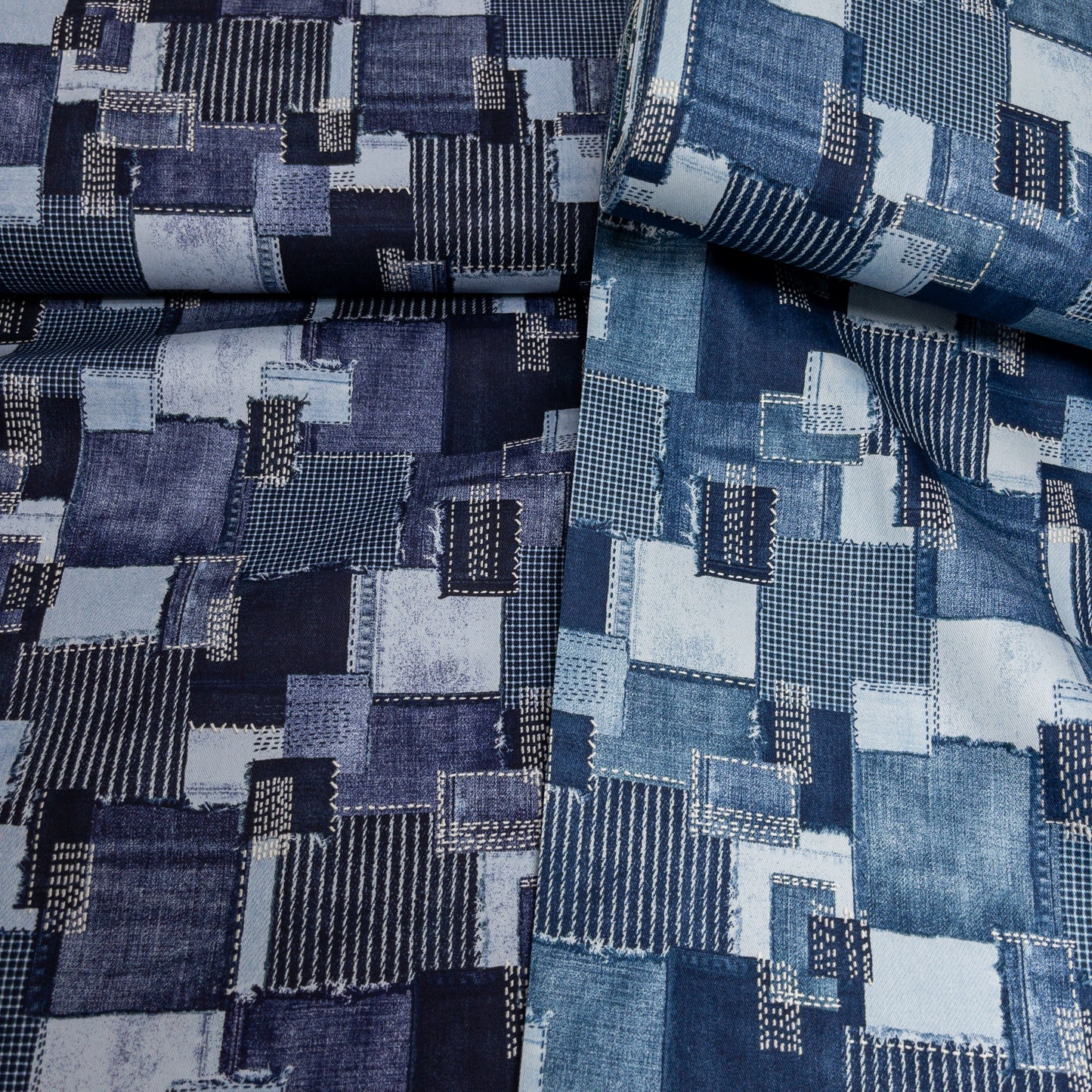 Japan | denim sashiko look 牛仔刺子繡拼布格風格 | cotton printed twill 純棉