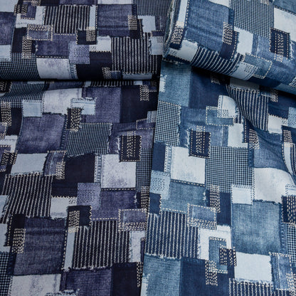 Japan | denim sashiko look 牛仔刺子繡拼布格風格 | cotton printed twill 純棉