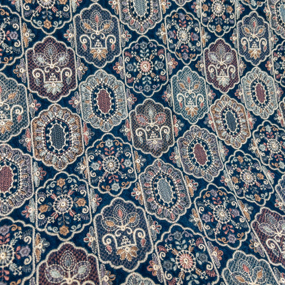 India | Peacock blue ethnic embroidery fabric 孔雀藍民族風絨毛面刺繡布