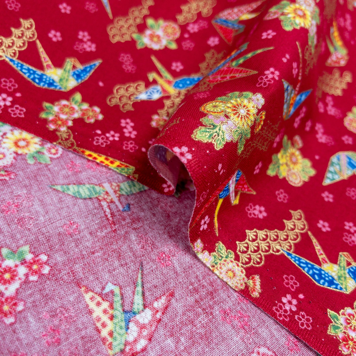 Japan | paper crane 燙金紙鶴和扇 | cotton printed sheeting 純棉